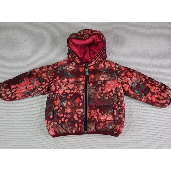 Hanna Andersson Reversible Down Puffer Jacket Quilted Pink Geo Sz 80 *spots - Picture 1 of 16